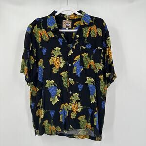 Chriss Stuff Mens Hawaiian Shirt Size L Vintage Novelty Grape Print Vacation